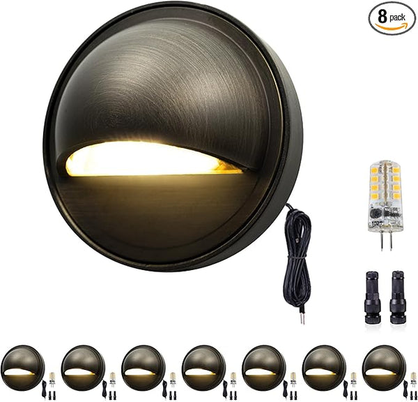 Gardenreet Low Voltage Deck Lights - Landscape Solid Brass Step Lights Outdoor, 12V LED Hardwired Waterproof, Round | Lumora