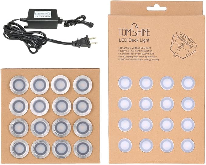 Tomshine Recessed LED Deck Light Kits, 16 Pack φ32mm Step Lights Outdoor Waterproof, 12V Low Voltage Landscape Lights for Garden, Patio, Yard, Stair, Corner Decoration