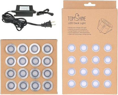 Tomshine Recessed LED Deck Light Kits, 16 Pack φ32mm Step Lights Outdoor Waterproof, 12V Low Voltage Landscape Lights for Garden, Patio, Yard, Stair, Corner Decoration