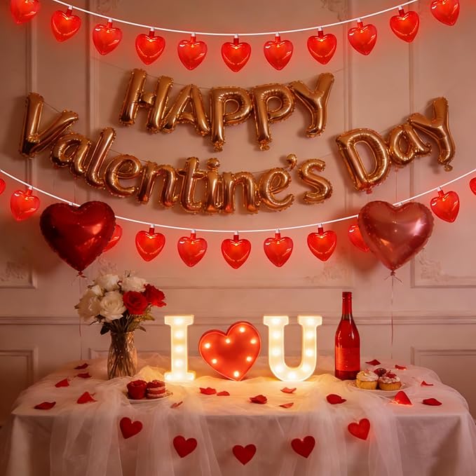 Red Heart String Lights, 8.5Ft Valentines Day Decorations Light with 10 LED Red Heart - Decorative Outdoor Light | Lumora