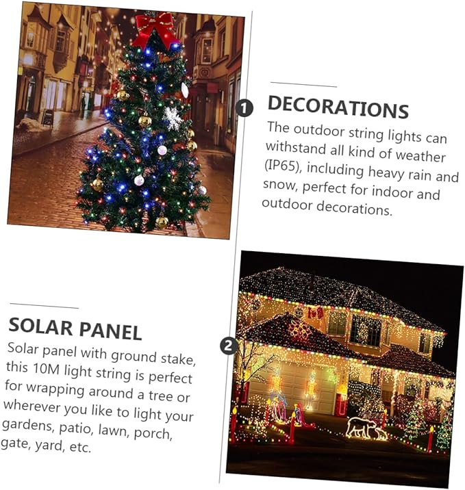 Gadpiparty 2sets Led String Lights Solar Powered Led Bead for Garden Xmas Tree for Outdoor Decorations