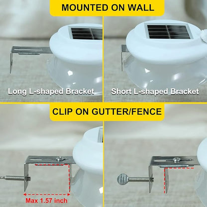 ROSHWEY Outdoor Fence Lights 6 Pack Solar Gutter Lights with 9 LED Waterproof for Wall Eaves Deck Railing Garden Landscape Yard (Warm White)