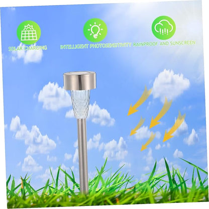 TEHAUX 12pcs Solar Pathway Lights Outdoor Stainless Steel Solar Stake Lights for Patio Walkway Garden Decoration