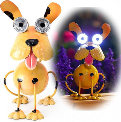Dog Solar Lights Outdoor,Yard Art Metal Dog Statues,Outdoor Funny Statue for Garden Decor Yard Lawn Ornaments