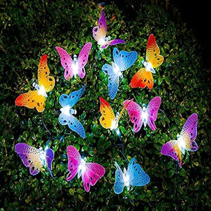Butterfly Solar String Lights Outdoor, Waterproof 12 LED Solar Fairy Lights for Garden Patio Christmas Yard Party Camping Decor