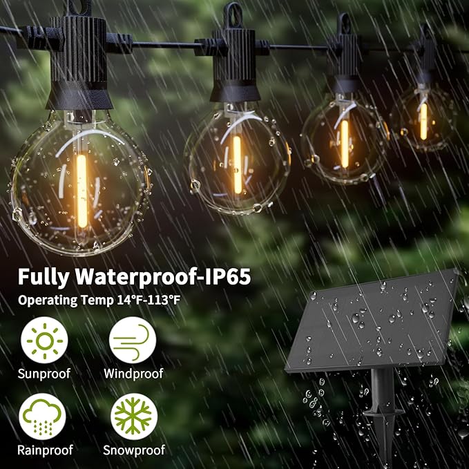 ZOTOYI Solar Outdoor String Lights 50FT, Waterproof with USB Port, G40 Globe Solar Patio Light with 26 Edison | Lumora