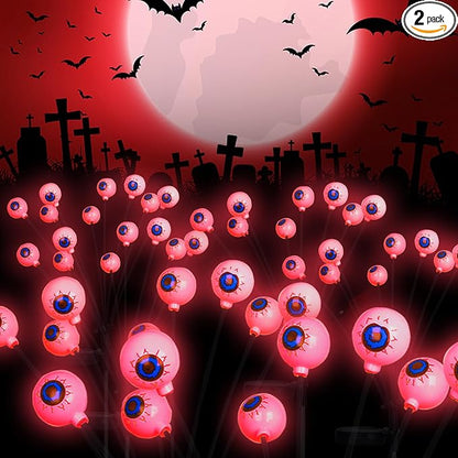 Upgraded Halloween Red Eyeball Lights 2 Packs 16 LED, Solar Garden Lights Outdoor Waterproof, Halloween Decorations Outdoor Lights for Yard Garden Lawn Path