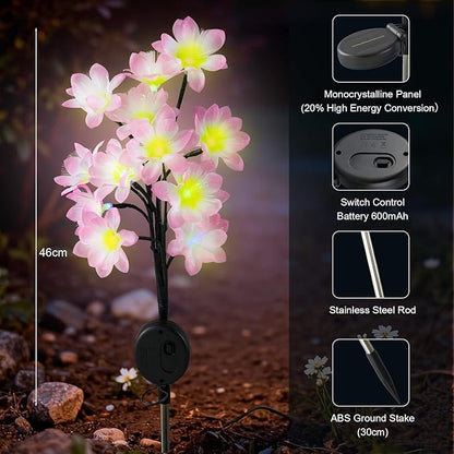 Solar Path Lights Outdoor 4 Pack, LED Flower & Butterfly Decor, Waterproof Auto On/Off, Bigger Solar Panel for Yard, Patio, Garden Walkway Decoration Gift for Mom (4-Pack Pink Camellia)