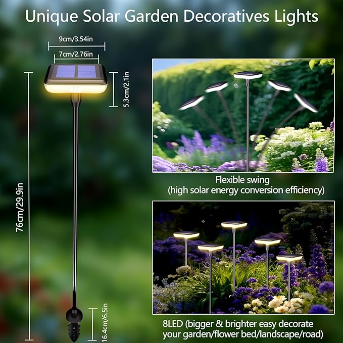 Solar Pathway Light Solar Lights Outdoor Garden Solar Landscape Lights 34LM Bright Up to 12H IP65 Waterproof Auto On/Off for Walkway Outside Yard Path Patio Lawn Flower Decorations (4, Warm white)