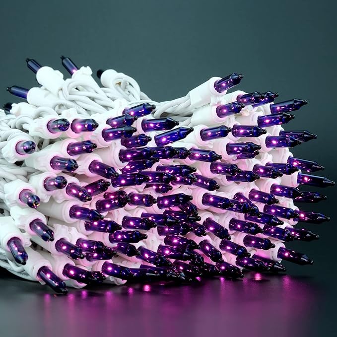 YULETIME 200 Purple Christmas Lights, Pack of 2 Sets 33 Feet 100 Count UL Certified Incandescent String Lights (Purple - White Wire)