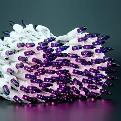 YULETIME 200 Purple Christmas Lights, Pack of 2 Sets 33 Feet 100 Count UL Certified Incandescent String Lights (Purple - White Wire)