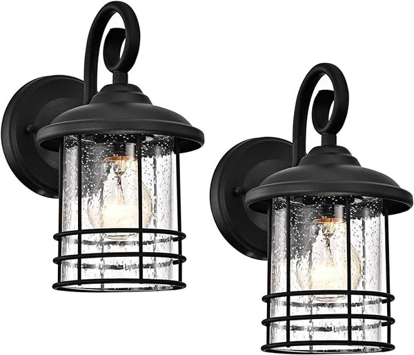MICSIU Textured Black Outdoor Wall Light 2 Pack, 10 Inch Exterior Wall Lantern Lights with E26 Based Socket， Clear | Lumora