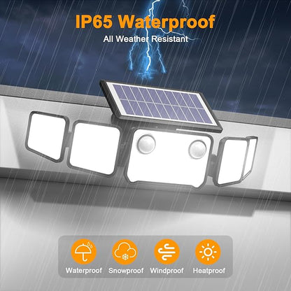 Onforu 6000LM Solar Lights Outdoor, 5 Heads Solar Security Lights with Remote Control, IP65 Waterproof Motion Sensor Lights 3 Modes Flood Lights for Wall, Porch, Yard, Outside, 2 Pack