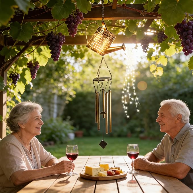 Solar Kettle Light | Retro Iron Kettle Shape Home Decor with Chime - Garden Solar Lights Outdoor | for Yard Outside Patio Path Walkway Lawn Christmas House Backyard Porch Sidewalk Flowers