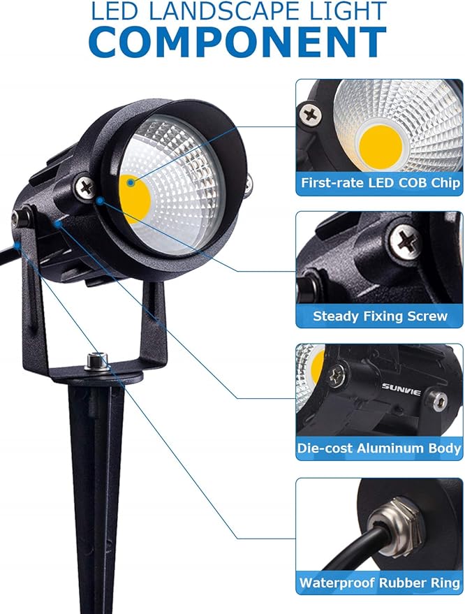 SUNVIE 12W Low Voltage LED Landscape Lights with Connectors, Outdoor 12V Super Warm White (900LM) Waterproof Garden | Lumora