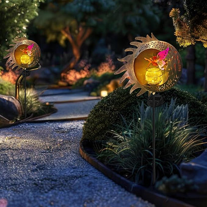 Garden Solar Lights Decor,Sun Moon Fairy Pathway Outdoor Stake Lights,Landscape Lights for Yard,Thanksgiving Day,Christmas Day,Valentine's Day Gift