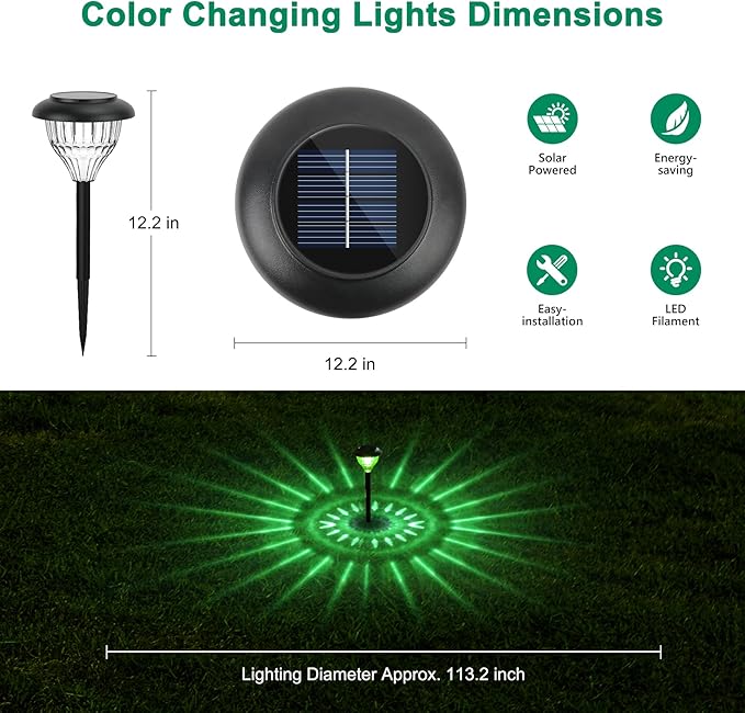Solar Color Changing Lights Waterproof IP67 - LED Outdoor Pathway Lighting Decorative Garden Landscape Path Lights Ground Spotlights Warm Light LED Luce Solares for Street Walkway Sidewalk 2pcs