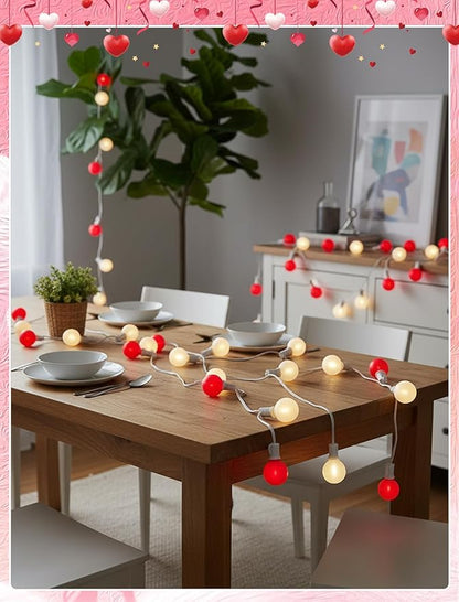 G40 LED Valentine’s Day String Lights, 25Ft Valentines Decorations Lights Outdoor with Frosted Red White Round Bulbs, Hanging Patio Lights Shatterproof for Indoor Home Decor Wedding Party, White Wire
