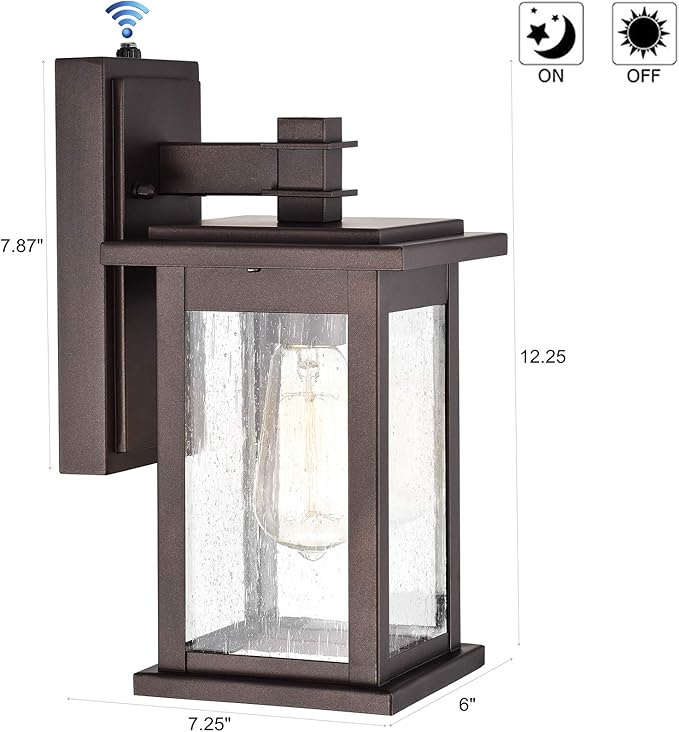 MICSIU 12.25" Dusk to Dawn Outdoor Wall Light, Oil Rubbed Bronze Exterior Wall Sconce with Clear Seedy Glass, Anti-Rust Porch Light Fixtures for House, Garage, Patio, E26 Base, ETL Listed