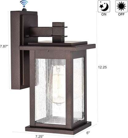 MICSIU 12.25" Dusk to Dawn Outdoor Wall Light, Oil Rubbed Bronze Exterior Wall Sconce with Clear Seedy Glass, Anti-Rust Porch Light Fixtures for House, Garage, Patio, E26 Base, ETL Listed