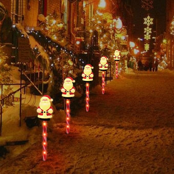 LAMPHOME Christmas Pathway Lights Outdoor, 5PCS Santa Christmas Decorations Outdoor Yard, Pathway Marker Stake Lights for Patio Ground Path Sidewalk Walkway Driveway