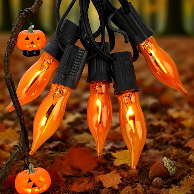 Enchanting Spooky Glow, 25Ft Flickering Flame Halloween Lights with 12 C18 Vintage Bulbs, Weatherproof & | Lumora