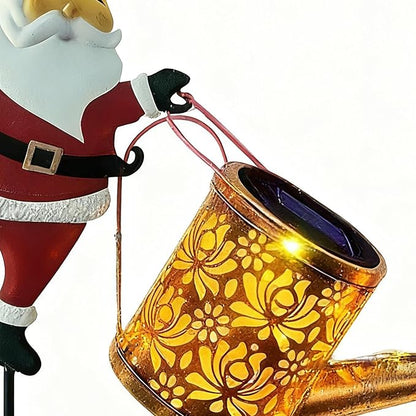 2 Pack Christmas Santa Solar Kettle Light, Waterproof Santa Solar Garden Lights Outdoor, Cute Santas Solars Watering Can Cascading Light LED, for Courtyards Backyard Pathway Terrace Porch Patio