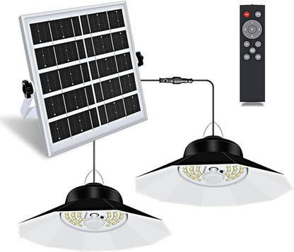 Solar Light Outdoor Indoor with 3 Color 4 Brightness Modes Work Day and Night Solar Powered Pendant Lights for Shed Garage Yard,Double