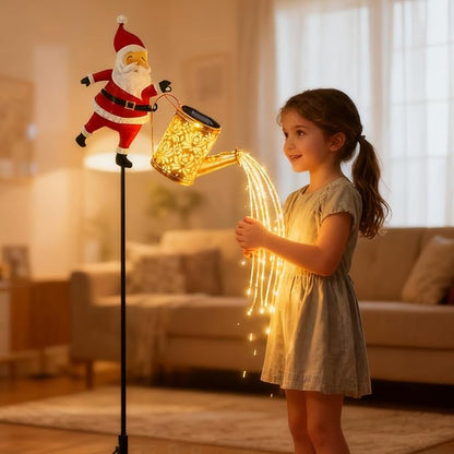 Santa Claus Watering Can Solar Lights Outdoor, Waterproof Father Christmas Solar Garden Lights, Santa Claus Solars Watering Can with LED Cascading Light, Solars Lanterns Father Christmas Decoration