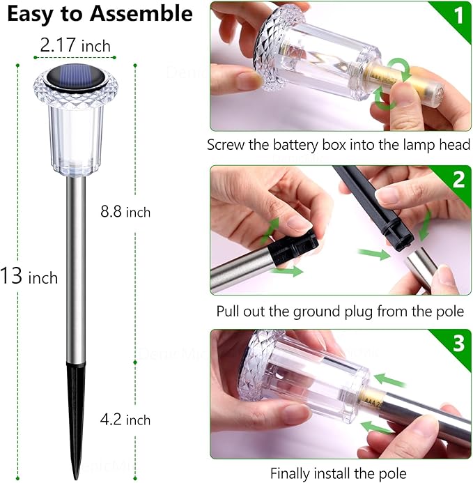 DenicMic Solar Lights Outdoor 15 Pack Waterproof 3000K Warm White LED Stainless Steel Stake Outside Lights for Yard | Lumora