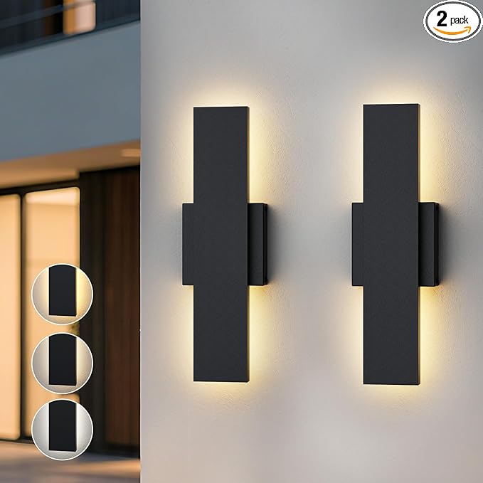 2 Pack LED Modern Outdoor Wall Lights Dimmable 3-Color Temperature 15.7in Exterior Lighting Fixtures IP65 | Lumora