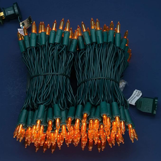 200 Count Orange LED Christmas Lights, 66 ft Green Wire UL Certified Commercial Grade Holiday String Light Set (Orange)