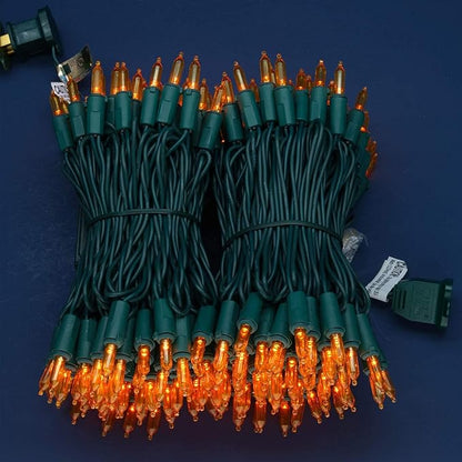 200 Count Orange LED Christmas Lights, 66 ft Green Wire UL Certified Commercial Grade Holiday String Light Set (Orange)