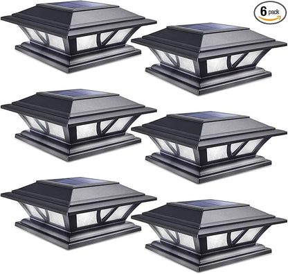SIEDiNLAR Solar Post Lights Outdoor 2 Modes LED Deck Fence Cap Light for 4x4 5x5 6x6 Posts Patio Garden Decoration Warm White/Cool White Lighting Black (6 Pack)