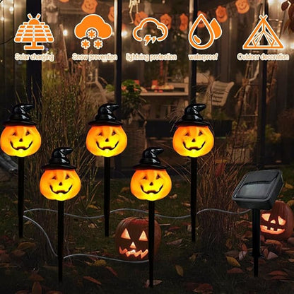 5pack Solar Halloween Skull Lights Decorations Outdoor, Waterproof Skull Solar Pathway Lights, Solar Halloween Garden Lights Scary Skeleton LED Lights for Patio Lawn Yard Garden (C)