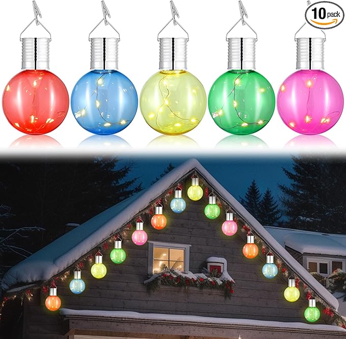 10 Pcs Christmas C9 Solar Light Bulbs Jumbo Hanging LED Light Bulb with Clip Waterproof Outdoor Garden Hanging | Lumora