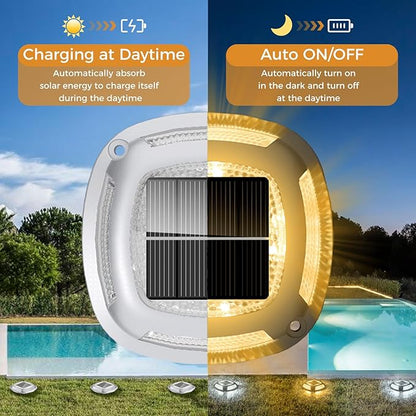 btfarm 4 Pack Solar Dock Lights, 2 Color Modes LED Driveway Solar Lights Outdoor, IP67 Waterproof Driveway Marker Deck Light for Warning Step Sidewalk Pathway Deck Garden Stair Yard, Warm/Cool White