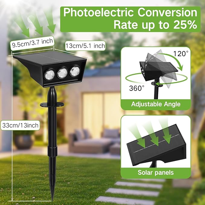 OUTON Solar Spot Lights Outdoor, 5 Lighting Modes IP65 Waterproof Solar Powered Garden Light, Dusk-to-Dawn Auto | Lumora