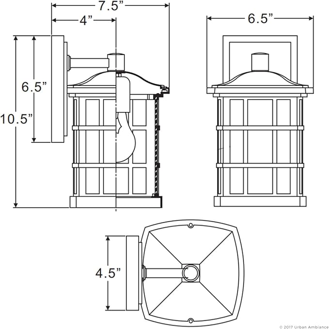 Urban Ambiance Luxury Craftsman Outdoor Wall Light, Small Size: 10.5" H x 6.5" W, with Tudor Style Elements, Highly-Detailed Design, High-End Black Silk Finish and Water Glass, UQL1230