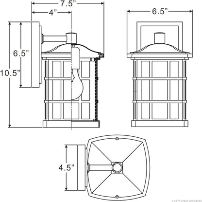 Urban Ambiance Luxury Craftsman Outdoor Wall Light, Small Size: 10.5" H x 6.5" W, with Tudor Style Elements, Highly-Detailed Design, High-End Black Silk Finish and Water Glass, UQL1230