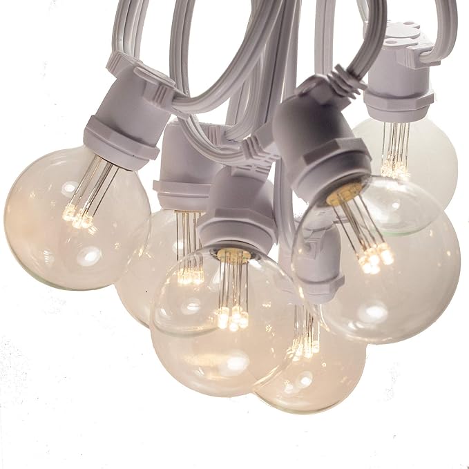 Hometown Evolution, Inc. 25 Foot C9 Commercial LED G50 Globe String Lights with 20 LED G50 Clear 2 Inch .6 Watt Bulbs and White Wire