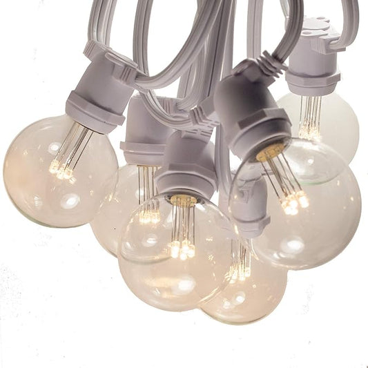 Hometown Evolution, Inc. 25 Foot C9 Commercial LED G50 Globe String Lights with 20 LED G50 Clear 2 Inch .6 Watt Bulbs and White Wire