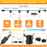 192FT(2x96FT) LED Outdoor String Lights, Patio Lights with 60+3 Shatterproof Waterproof 2700K Dimmable Bulbs | Lumora