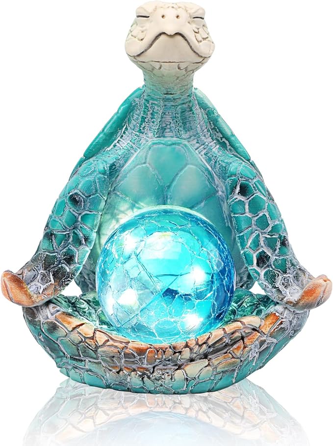 6.3 ' Solar Garden Decor - Sea Turtle Gifts for Women - Resin Yoga Sea Turtle Garden Statue Coastal Decor for Outdoor Yard Patio Porch Waterproof - Housewarming Gifts New Home for Men Women