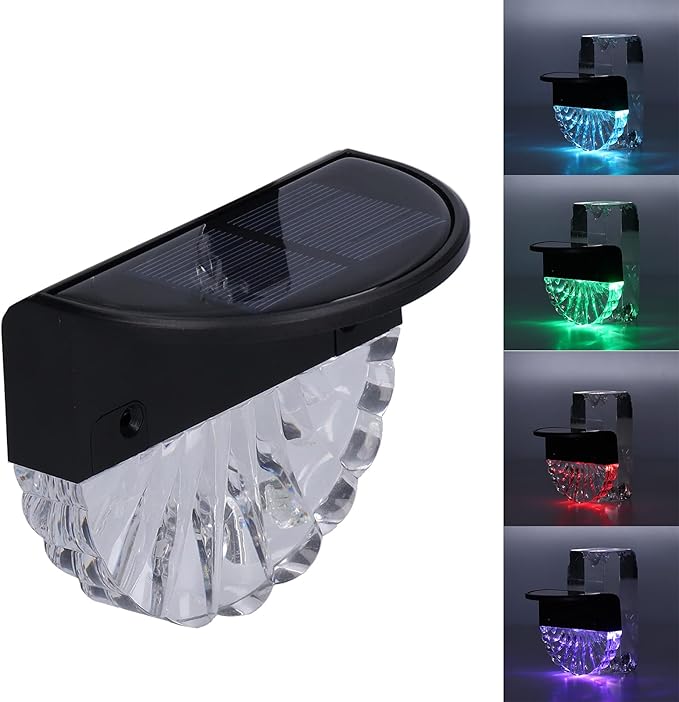 Solar Deck Lights, Polycrystalline Silicon Solar Fence Lights with 2 Lighting Modes for Outdoor Path Garden Balcony Garage Wall