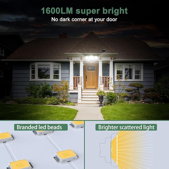 GLORIOUS-LITE Solar Security Lights 2400mAh LED Motion Sensor Light Outdoor, Rechargable 1600lm Solar Flood Light | Lumora