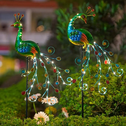 DREAMSOUL 2 Pack Peacock Solar Lights Outdoor, Tall Waterproof LED Outdoor Solar Lights for Yard Pathway Peacock Decor