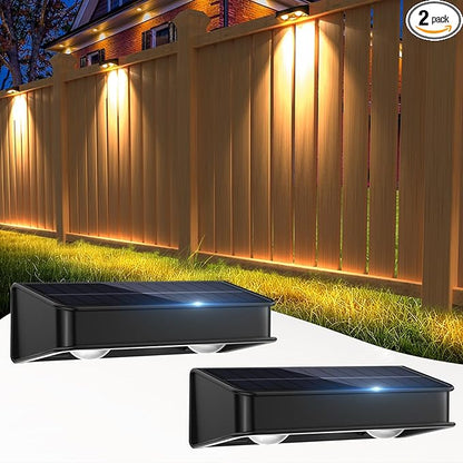 Solar Fence Lights Outdoor, 2 Pack Color Changing Fence Lights Solar Powered with 9 RGB Colors & 11 Lighting Modes, IP65 Waterproof Dusk to Dawn Fence Lights for Patio, Deck, Wall, Backyard
