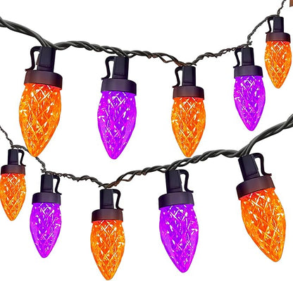 26FT Halloween String Lights Outdoor, 50 C7 LED Orange and Purple String Lights, Plug-in Halloween Patio Decorative Lights for Indoor Christmas Backary Porch House Holiday Party Decor