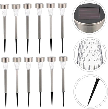 BESPORTBLE 12pcs Solar Powered Outdoor Pathway Lights Stainless Steel Warm Landscape Lighting Kit for Garden Patio Walkway
